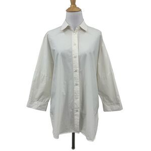 Athleta Shirt Womens XS Extra Small Ivory Button Front Quarter Sleeve Poplin